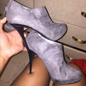 Gray suede heels
